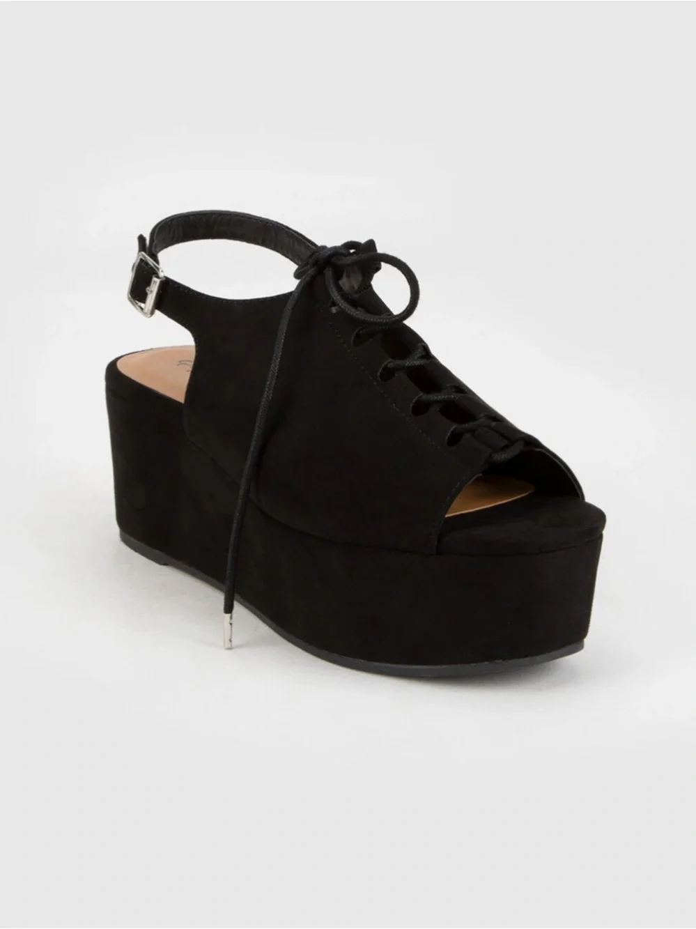 Black Platform Lace-Up Peep-Toe Sandals